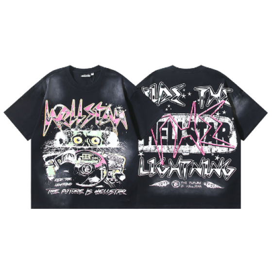 Hellstar Washed Retro Trendy Print Short-Sleeve T-Shirt